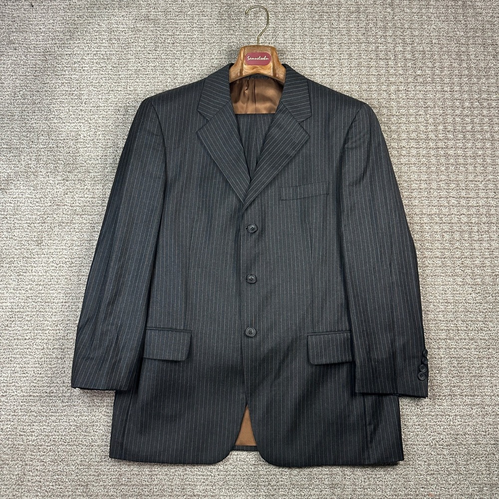 S. Cohen Montreal Pinstripe Wool Suit Set 42R 36W Charcoal Grey 3-Button Pleated